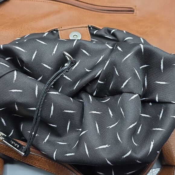 Kensie Hobo Purse Shoulder Bag Denim Patchwork Design Faux Brown Leather - Picture 10 of 17